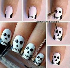 Skull nail design diy Diy Halloween Nail Art, Skull Nail Art, Skull Nails