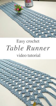 the crochet table runner is made with yarn