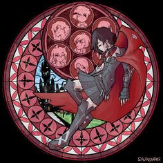 a stained glass window with anime characters in it