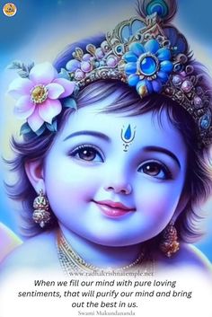 When we fill our mind with pure loving sentiments, that will purify our mind and bring out the best in us.


#quotesaboutlife #Krishna #Radhakrishna #Spiritual #god #SwamiMukundananda Photos Of Lord Krishna, Kanha Ji Images, Little Kanha Ji Images, Krishna Gif, God Pics, Screen Wallpaper Hd, Bal Gopal, Murugan Wallpapers