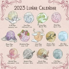 a calendar with different zodiac signs and dates