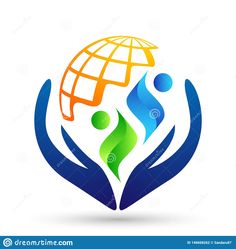 people holding hands around the globe logo