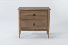 a small wooden cabinet with two drawers on one side and an open drawer on the other