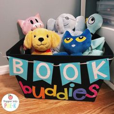 there are stuffed animals in the book buddies bin