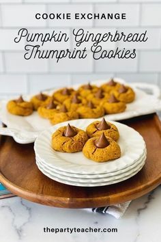 pumpkin gingerbread thumbprint cookies on white serving tray