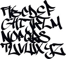 some type of lettering that is black and white with the letters in different font styles