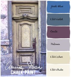 an old door with the words chalk paint on it and some other colors to choose from