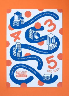 a poster with numbers and buildings on it