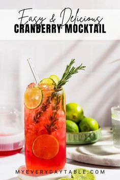 Make a delicious cranberry mocktail with tart cranberry juice, rosemary simple syrup, and bubbly soda water for a drink that is refreshing and delicious. This easy mocktail recipe is quick enough for anytime sipping, and festive enough for special occasions or Christmas gatherings. Try it for your holiday parties this year!