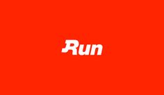 the word run is written in white on a red background, and it appears to be running