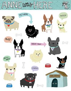 an image of dogs with their names in different colors and sizes, including the doghouse