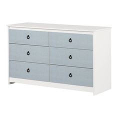 a white and blue dresser with four drawers