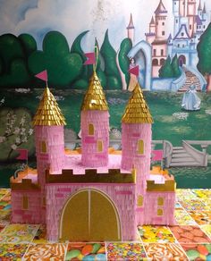 a pink castle made out of construction paper