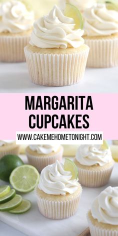 margarita cupcakes with white frosting and lime wedges on the top one