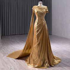 Luxury Golden Slim Ruched Mermaid Evening Party Dresses For Women Prom Dress Gold, Dresses Western, Evening Party Dresses, Fashion Silhouette, Exquisite Gowns, Bridal Elegance, Stunning Gowns, Backless Wedding Dress, Party Dress Long