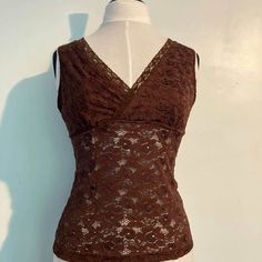 Chocolate Sexy Lace V-Neck Front &Back. Dress Up With Pencil Skirt Or Casual With Jeans. 100% Polyester . So Many Choices Lace V-neck Tops With Built-in Bra, Fitted Brown Lace Top, Brown Fitted Lace Top, Lace Peplum Blouse, Outfit References, Formal Tops, Yellow Crop Top, Oversized Flannel, Black Crewneck