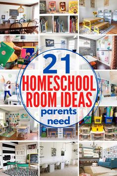 there are pictures of different rooms in the house with text overlay that reads 21 homeschool room ideas parents need