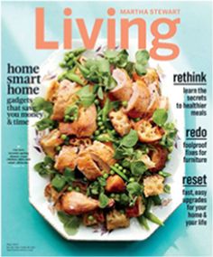 the cover of martha stewart's living magazine with a plate of food on it