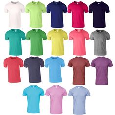 i Click here to see our ebay Store for All Available Colors listed in other listings. Description Gildan Plain Mens Softstyle Ringspun T-Shirt Adult Cotton Tee Top Shirt +  Fast Dispatch with Royal Mail Adult T-Shirt Eurofit Seamless twin needle 1,9 cm collar Heavy Cotton TShirt are Seamless twin needle 2,2 cm collar Taped neck and shoulders Twin needle sleeve hems Rolled forward shoulders Quarter-turned to eliminate centre crease 150 g/m2 (141 g/m2 in White) 100% cotton, ring spun, preshrunk jersey knit Fibre content varies by colour, see colour list for exceptions Tearaway label Twin needle bottom hem Color and Design may vary Youth T-Shirt Seamless twin needle 1,9 cm collar Taped neck and shoulders YXS and YS are sideseamed (no quarter turn) Twin needle sleeve hems Quarter-turned to eli Fitted Plain Cotton T-shirt, Classic Plain Cotton T-shirt, Versatile Plain Cotton T-shirt, Basic Green Solid Color T-shirt, Yellow Relaxed Fit Plain T-shirt, No Quarter, Colour List, Top Tee, Heavy Cotton