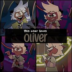 an animated comic strip with the caption'this user loves olver '