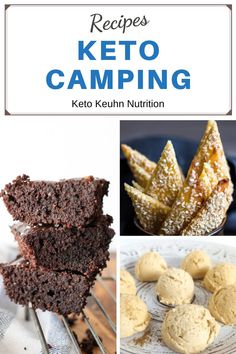 keto camping recipe collage with images including brownies, cookies and desserts