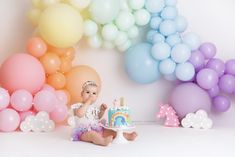 Pastel Rainbow Photoshoot, Sweet One First Birthday Photoshoot, Toddler Girl Party Ideas, Happy Birthday Baby Girl, Care Bears Birthday Party, Party Balloons Diy, Donut Themed Birthday Party, Baby Birthday Photoshoot