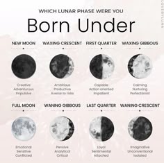 a poster with different phases of the moon for each zodiac sign, which is written in black and white