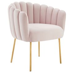 a pink chair with gold legs on a white background