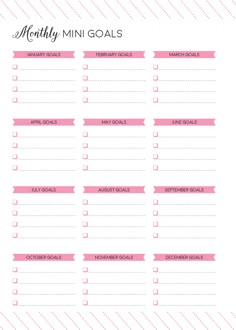 a pink and white printable meal planner with the words healthy mini goals on it