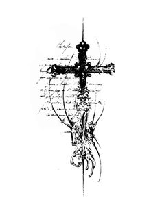 the cross is drawn in black and white with an artistic design on it's side