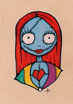 a drawing of a girl with red hair and blue eyes holding a heart in her hands