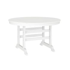 a white round table with two legs