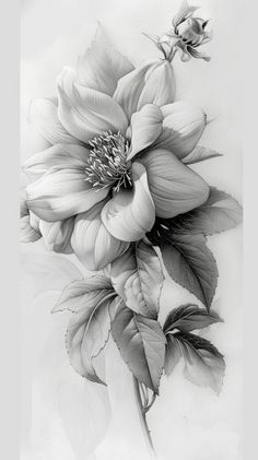 a black and white drawing of a flower