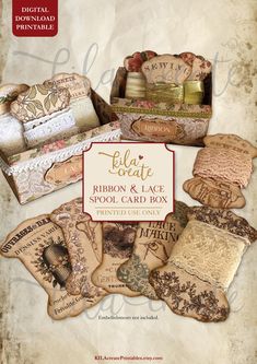 an advertisement for ribbon and lace soap card box