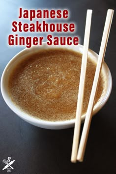 japanese steakhouse ginger sauce in a white bowl with chopsticks