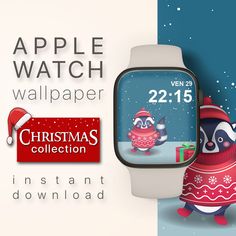 an apple watch christmas collection is displayed with the image of a raccoon wearing a santa hat