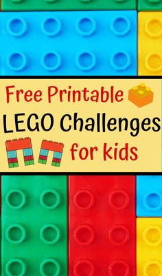 the free printable lego challenges for kids is shown in front of several colored blocks