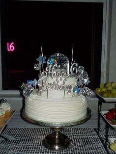 a birthday cake sitting on top of a table