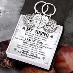 Viking Compass Couple Keychains - My Viking - You Are My Life - Gkdl26004 Viking Gifts For Him, Norse Wedding Ideas, His And Hers Hoodies, Couple Keychains, Viking Christmas, Christmas Gift For Husband, Nordic Symbols, Forest Theme Wedding, Half Heart