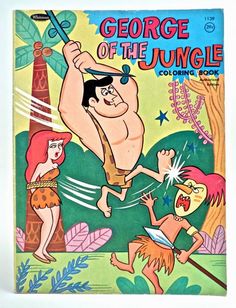 the cover to george of the jungle coloring book, with an image of a man and woman