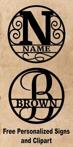 two personalized signs with the letter n and b in black on an old paper background