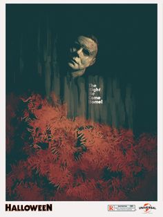 the poster for halloween is shown in red and black