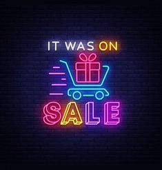 it was on sale neon sign with shopping cart and gift box glowing in the dark