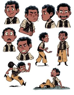 various poses and expressions for an animated character