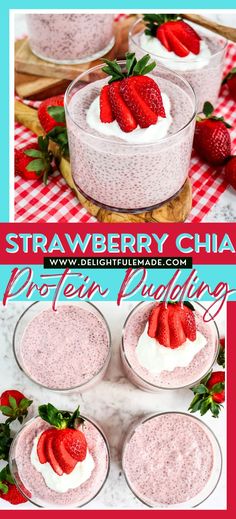 strawberry chia pudding with whipped cream and fresh strawberries