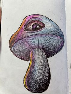 a drawing of a mushroom with an eye in it