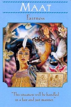 the cover to maat's book, featuring an image of a woman holding a scale