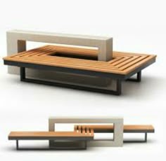 three different types of benches with wooden slats