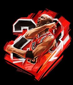 a painting of a basketball player with the number 3 on it's chest and arms stretched out