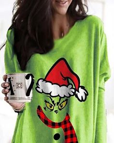 Size: S,M,L,XL;Style:Casual,ChicType:A LineMaterial:PolyesterNeckline:V-NeckSleeve Style:Long Sleeve,Gigot SleeveLength:MiniPattern Type:Cartoon,Christmas,GraphicDecoration:Pocket,Gigot SleeveFit Type:RegularOccasion:Christmas,DailyPackage Include:1* Dress Casual V-neck Holiday Tops, Green Long Sleeve Holiday Top, Casual Green Holiday Tops, Casual Green Top For Holiday, Printed Green Tops For Winter, Green Holiday Tops For Spring, Green Tops For Spring Holiday, Sheer Mesh Bodycon Dress, Gigot Sleeve